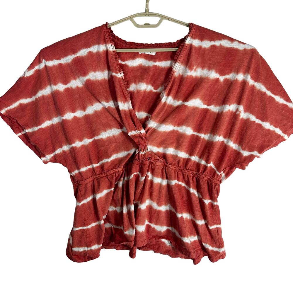 Maurices Peplum Top 1X Pink White Tie Dye Knotted 100% Cotton Y2K Boho Casual